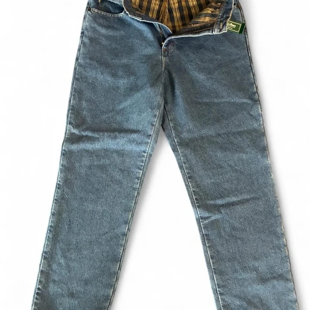 NWT Vintage/Y2K L.L.Bean cotton denim jeans with plaid lining, size 32X30